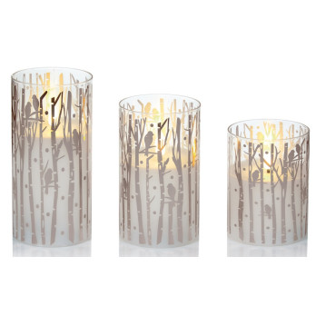 Premier Printed Glass Candles Woodland Silver Set 3