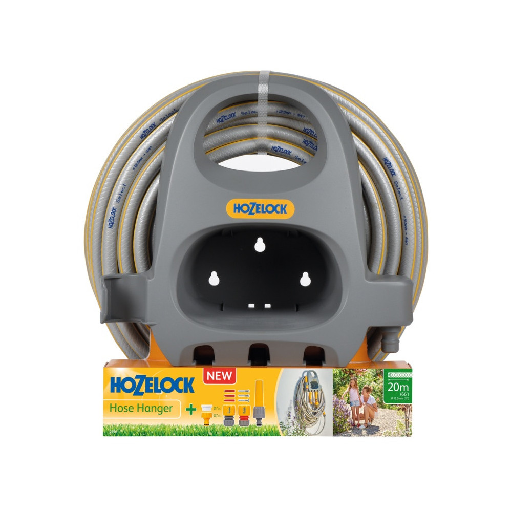 Hozelock Hose Hanger With 20m Hose & Fitting Set
