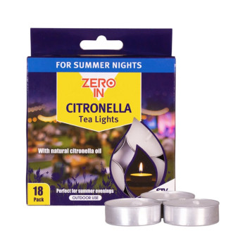 Zero In Citronella Tea Lights Candles burns for 2-3 hours 18 pack for perfect summer evenings